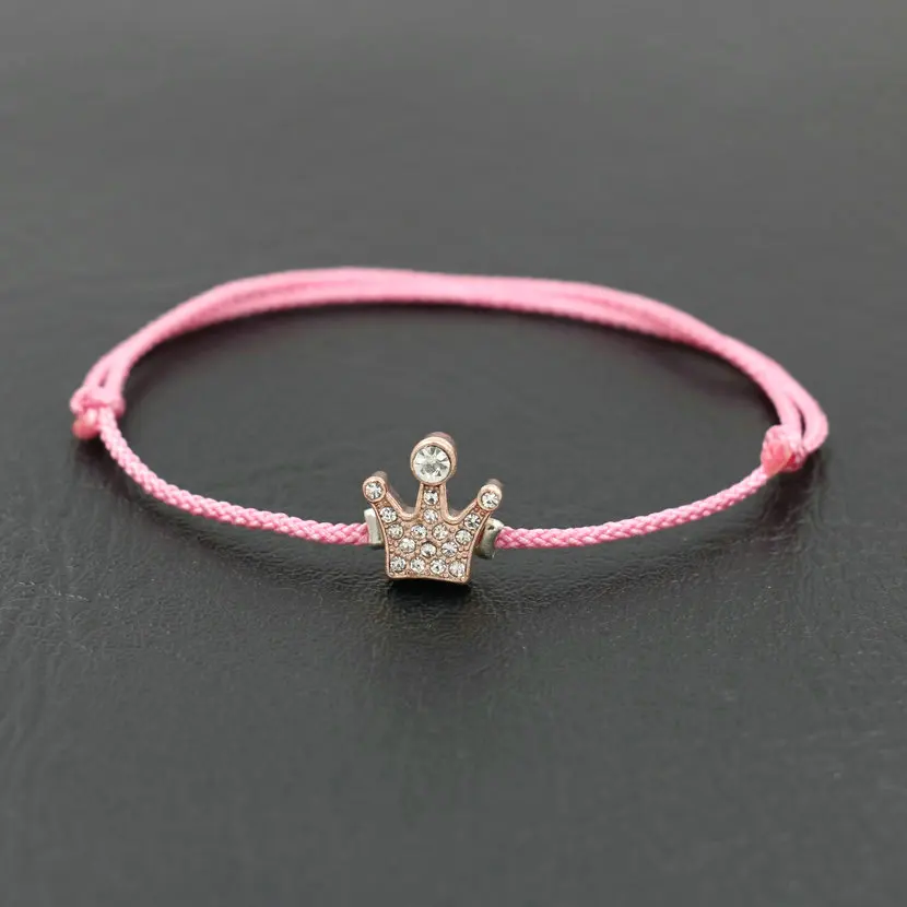 Прекрасный Корона из розового золота браслет для женщин тонкая красная нить