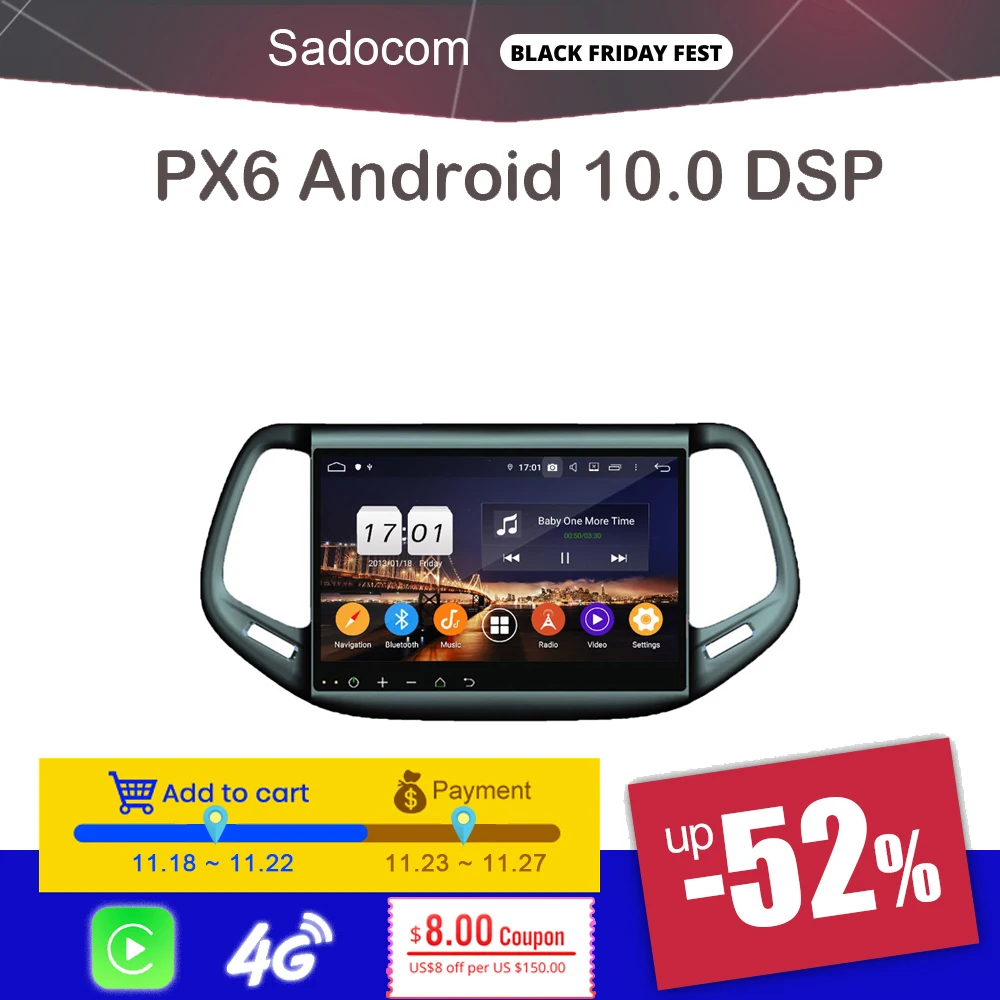 Автомобильный DVD плеер PX6 TDA7851 10 1 дюйма Android 9 0 4 Гб + 64 ГБ 8 ядер GPS Glonass Авторадио