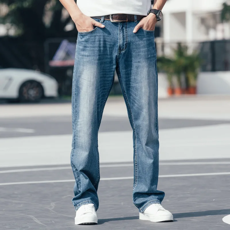 Summer Thin Section Men Jeans Wide Leg Denim Pants Loose Hip Hop Skateboard Elastic Straight Blue Trousers Baggy | Мужская одежда