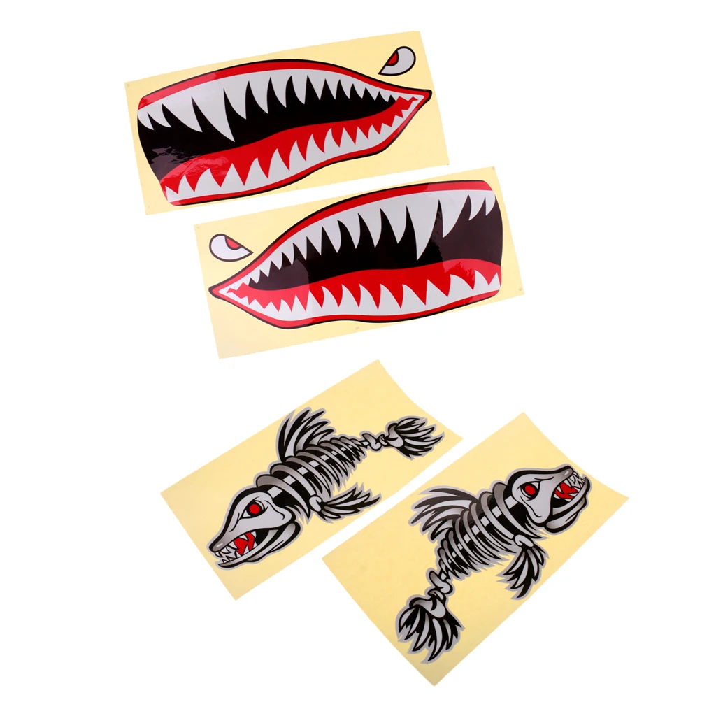 

4pcs Skeleton Fish And Shark Teeth Mouth Vinyl Decals Stickers Decor