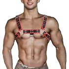 Мужской кожаный бандаж на грудь Бандаж ремень с двумя плечами клетка Регулируемый Красный для гомосексуалистов Клубная одежда костюм
