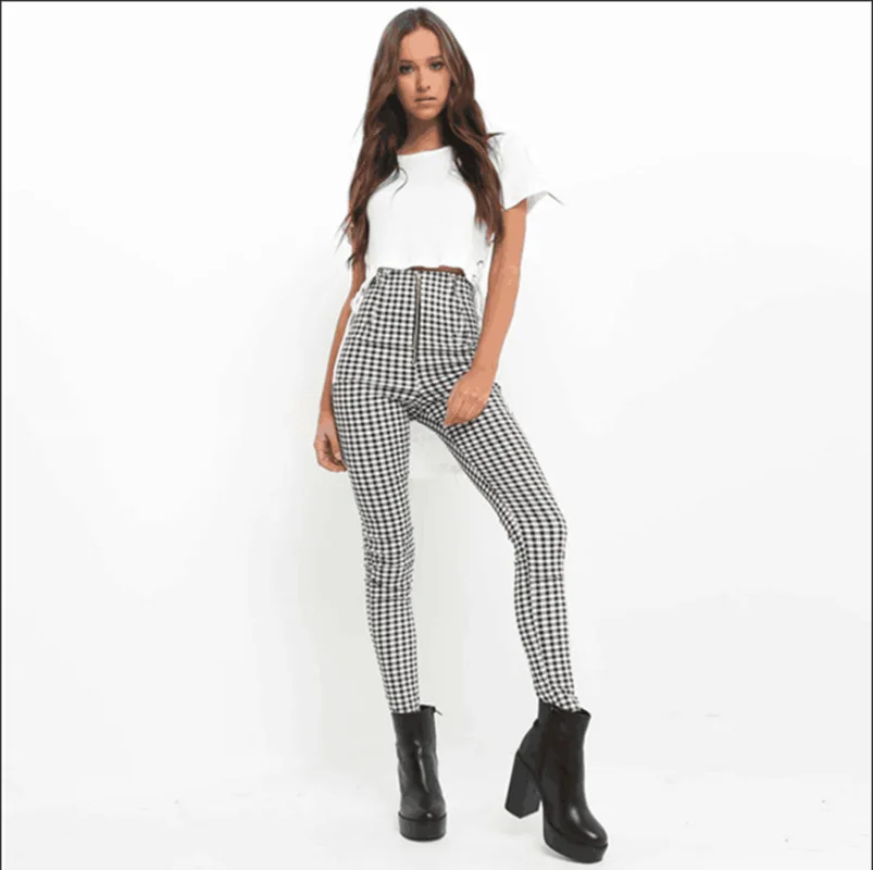 

ZOGAA Spring Autumn Women Plaid Trousers Women High Waist Bottoms Pants Zipper Checkered Pencil Pants Female Clothing size S-XXL