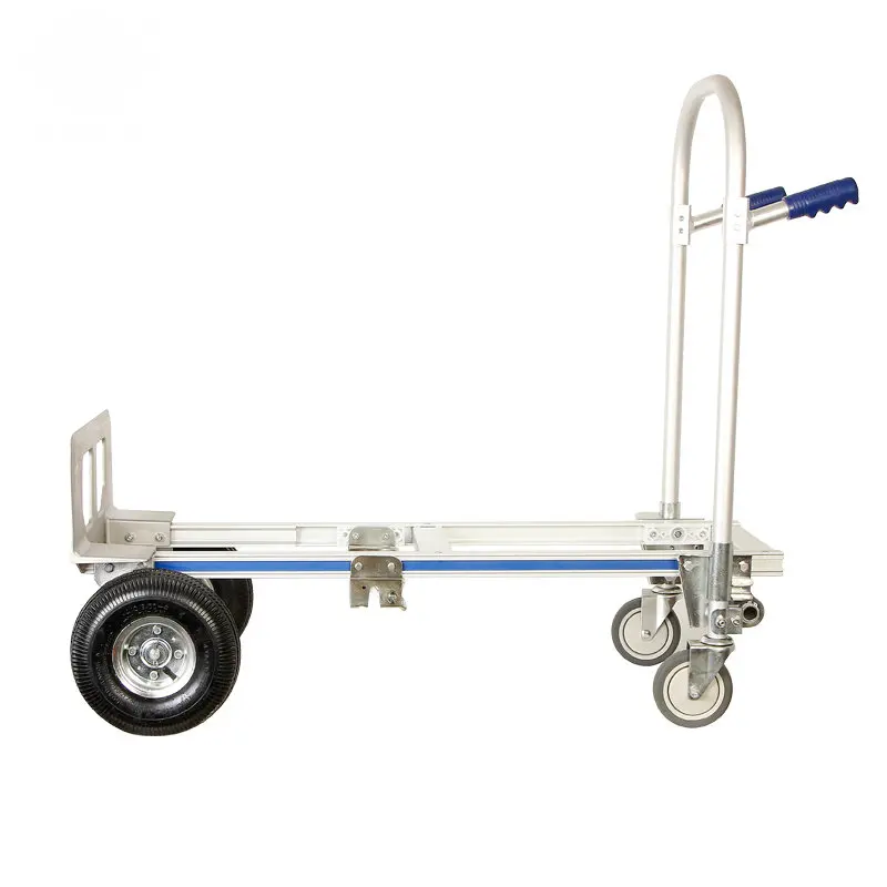 Aluminum Alloy Folding Shopping Cart with Rubber Wheels, Silver Color Lifting Trolley for Cargo Handling Can Load 660LBS