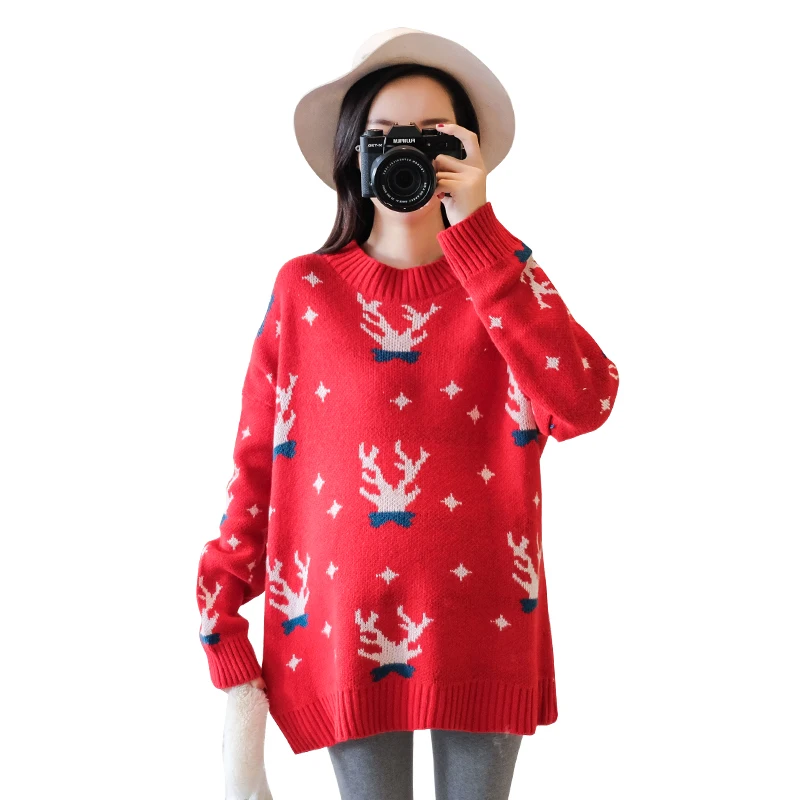 Вязаные свитера для беременных с рождественским принтом осень-зима 2019 Модный