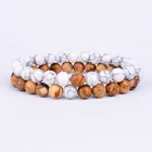 Белый бирюзовый браслет для пар, Набор браслетов с изображением тигрового глаза, натуральный лавовый камень, отделанный бисером, для мужчин и женщин