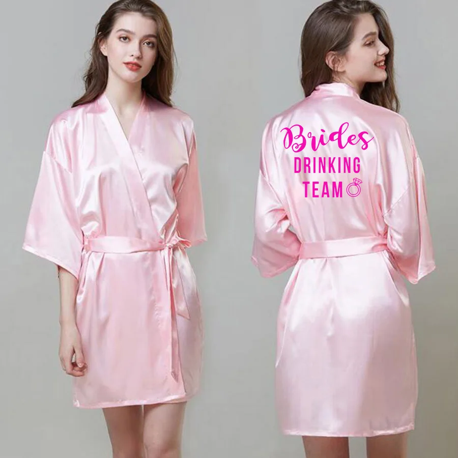 Халат женский атласный с принтом пижама для молодых девушек и невест кимоно