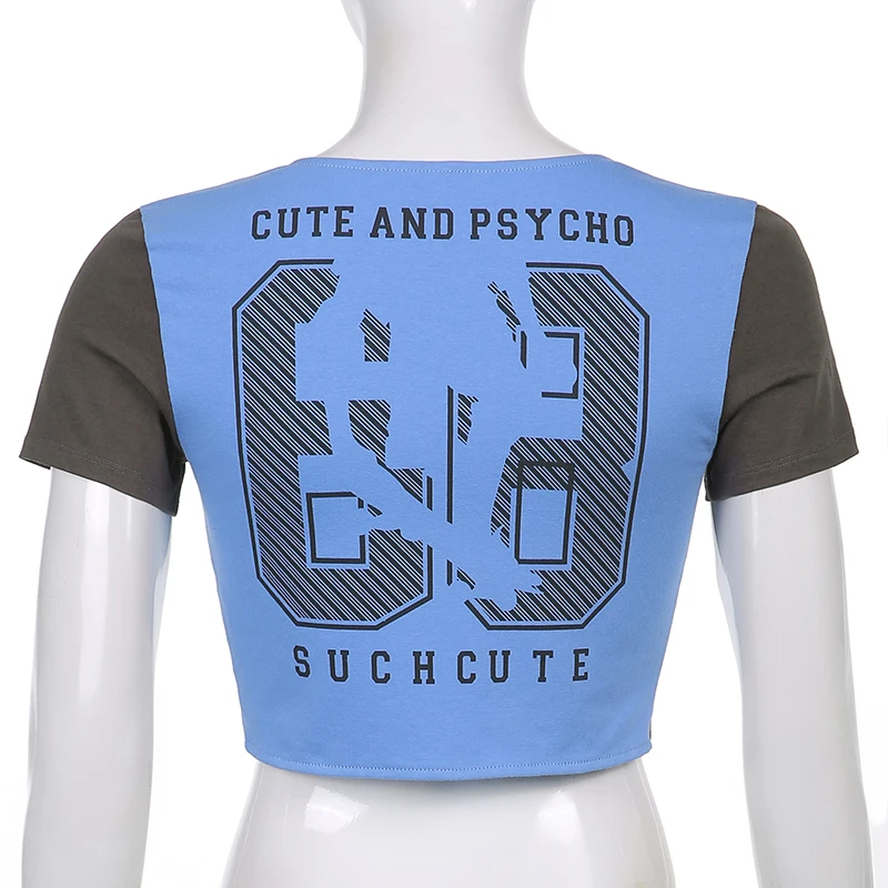 

Patched Bandage Tie Up Sexy Y2k Crop Top Women's T-Shirts 2021Casual Summer Short Sleeve V Neck Pulovers Tees Shirt Beachwear