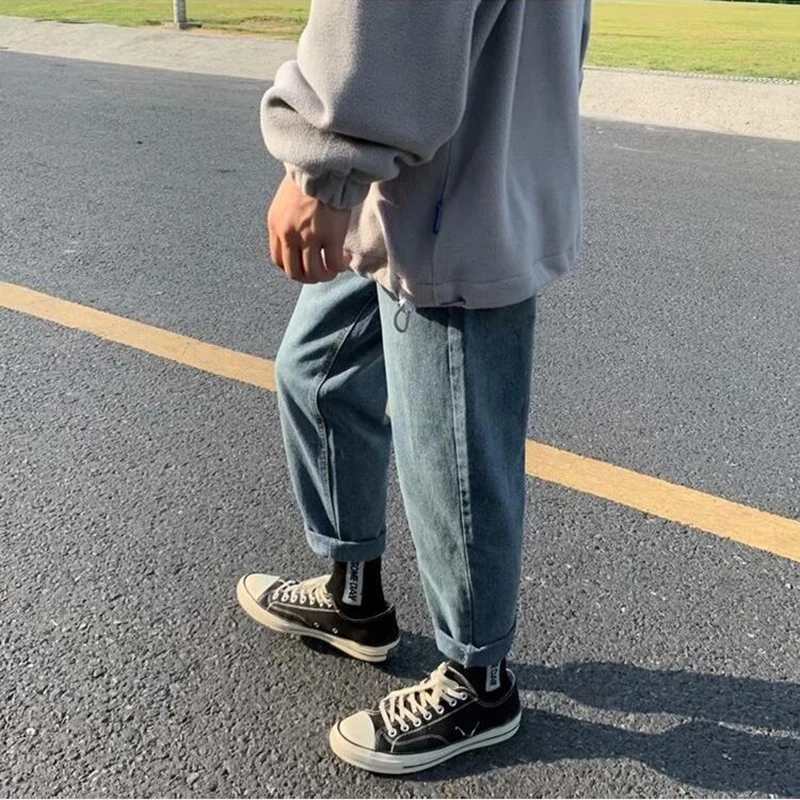 

Men's Spring Hot Hong Kong Style Denim Pants Men's Student Loose Casual Trend Versatile Straight Jeans