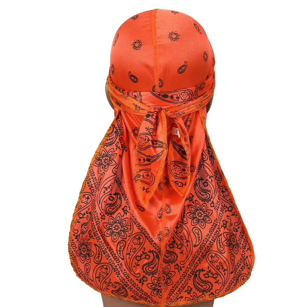 8 Colors Fashion Unisex Men Silky Durag Turban Bandanas Hair Bands Wrap Hip-Hop Cap Headwear Long Tail Hat Accessories |
