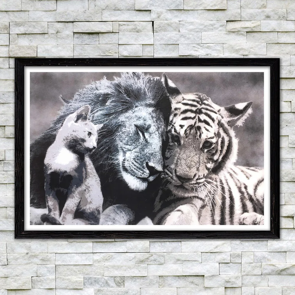

Black White Tiger And Lion Wall Decor Pictures On The Canvas Prints Big Cats Wild Animal Art Poster Painting For Living Room