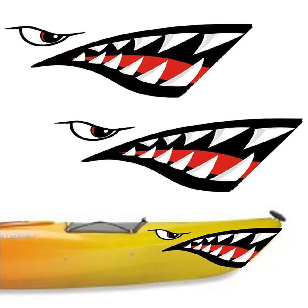 

40X15CM Pair Shark Teeth Mouth Vinyl Decal Stickers for Kayak Canoe Dinghy Boat