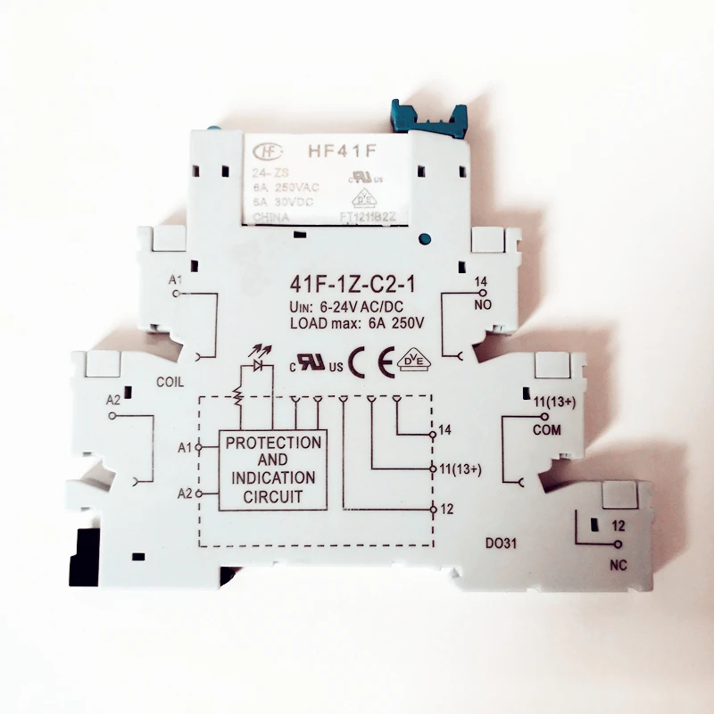 

1PCS 41F-1Z-C2-1 HF41F 5V 12V 24V 6A 1CO Slim Relay Mount On Screw Socket with LED and Protection Circuit 24VDC/AC Wafer relay