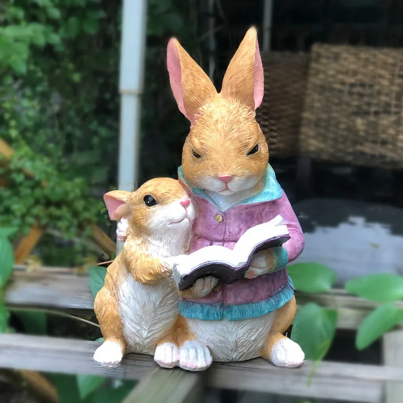 Cartoon Resin Simulation Mother and Child Rabbit Sculpture Ornaments Outdoor Micro Landscape Crafts Fairy Miniature Garden Decor
