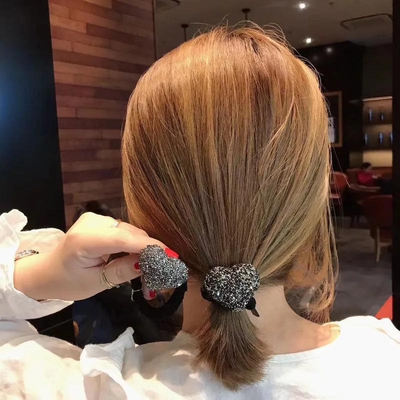 High Elastic Rope Adult rhinestone Hair Bands Accessories For Women's Acrylic Love square Rubber Tight Scrunch | Аксессуары для