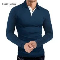 samlona plus size men polo t shirt long sleeve autumn tops clothing skinny buttons tshirt solid casual pullovers men tees shirt