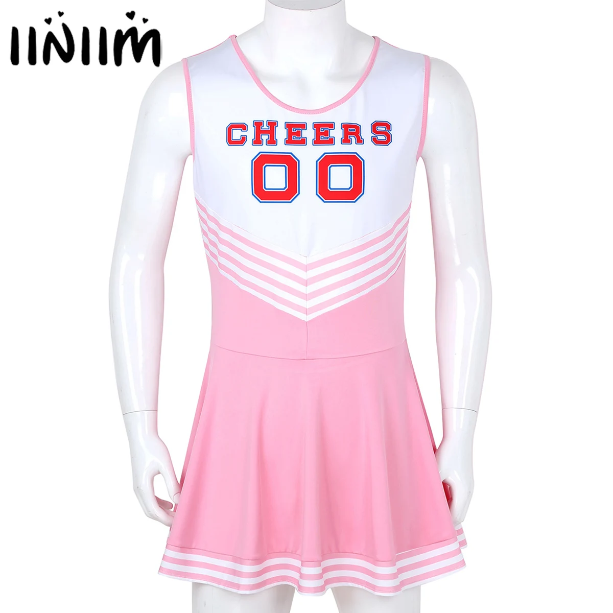 

iiniim Men Sissy Charming Cheerleader Female Cosplay Sexy Costume Dress Scoop Neck Pleated Night Festival Fancy Short Dress