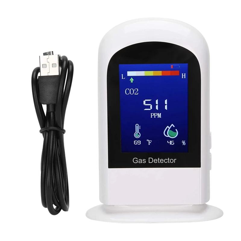 

Air Quality Monitor CO2 Temperature Humidity Detector Portable USB Rechargeable Digital Display For Home Office