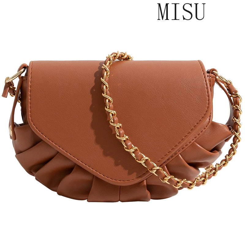 

Fashion Ruched Saddle Crossbody Bags for Women Designer Chain Shoulder Bag Luxury Pu Leather Messenger Bag Chic Lady Small Purse