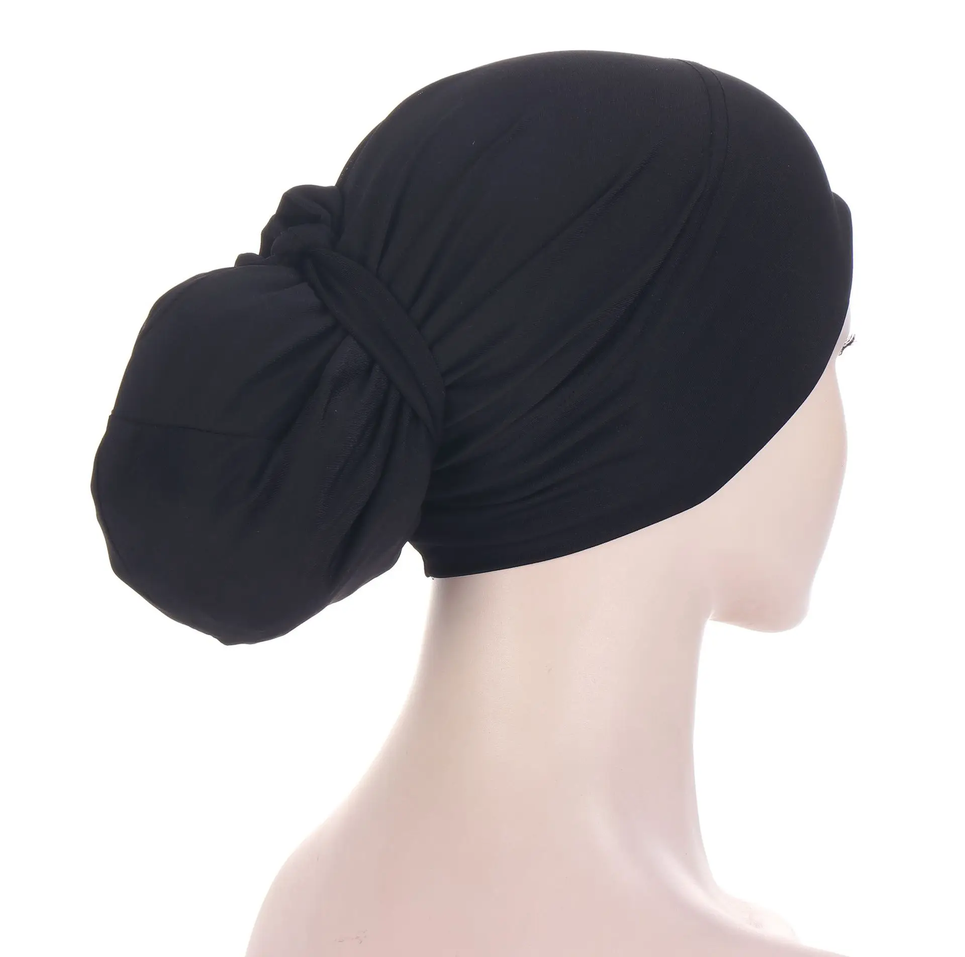 

Solid Color Bonnet Hat Women Headscarf Folds Muslim Turban Hat Head Cover Head Scarf Hijabs Bonnet Hat High Elasticity