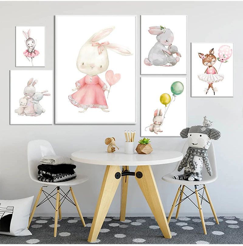 Кролик олень балет шар цветок детская настенная Картина на холсте скандинавский