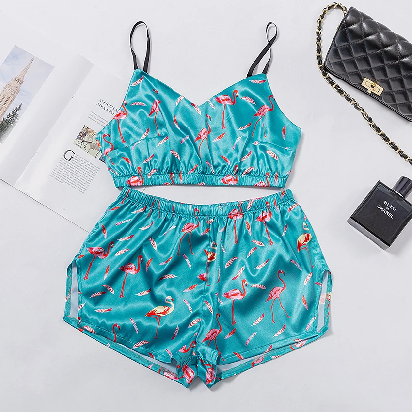 Пижамный комплект HiLoc с принтом фламинго Женский из двух предметов милая Пижама