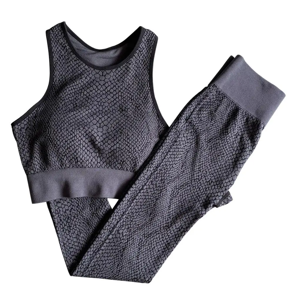

Women Yoga Set Set 2 Piece Vital Seamless Sport Suit Gym Clothes Fitness snakeskin Crop Top Shirt vest High Waist Sportswear