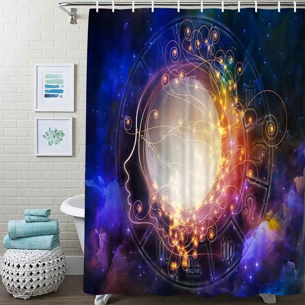 

Psychedelic Moon Shower Curtain Dead Skeleton Shower Curtain Waterproof Fabric For Bathroom Decor Shower Curtains Set With Hooks