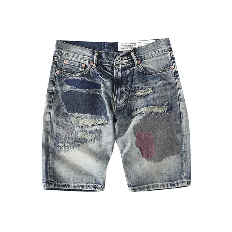 

Мужские Винтажные Рваные джинсовые шорты MORUANCLE, рваные джинсовые шорты в стиле ретро, потертые джинсы с дырками