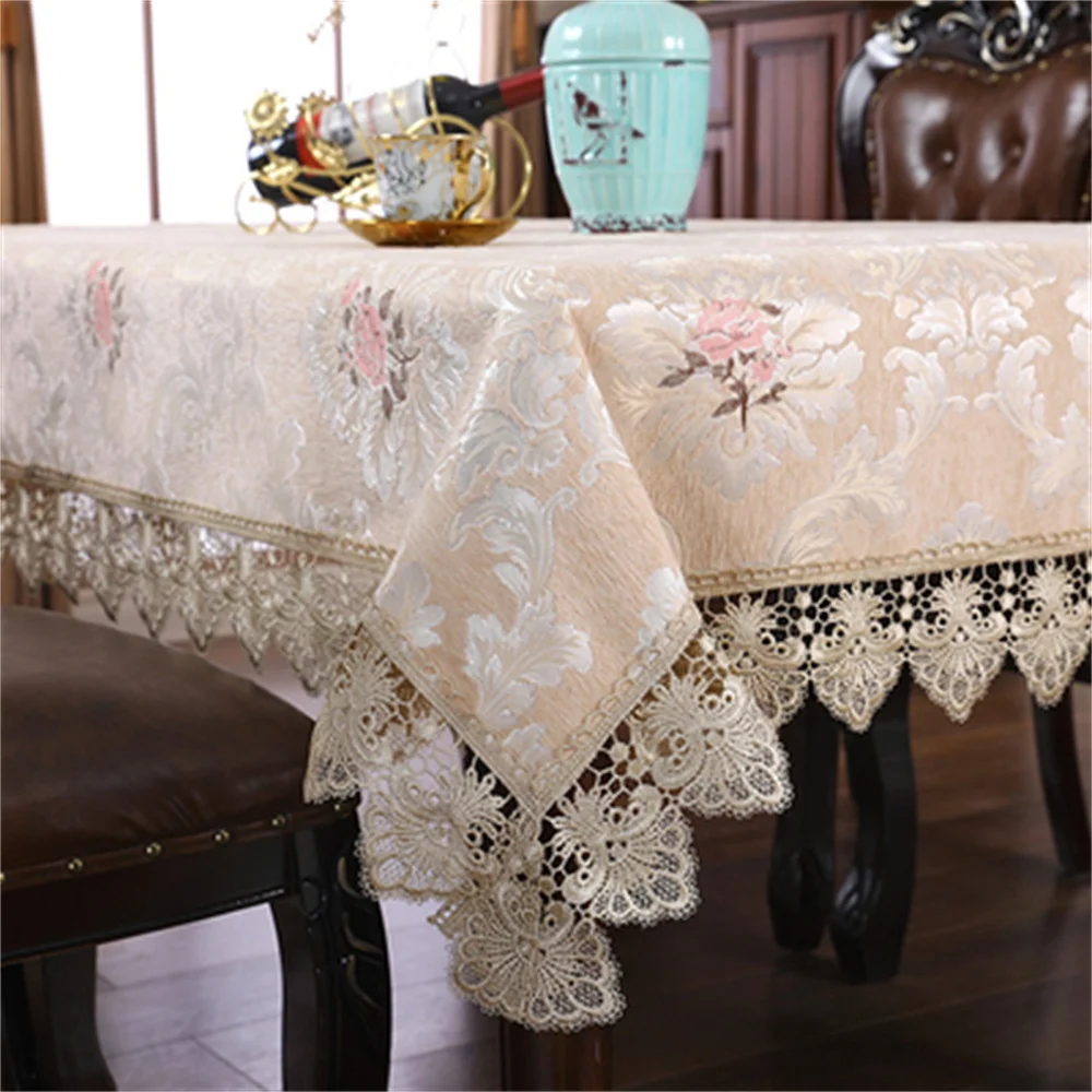luxury european square tablecloth kitchen lace home tv cabinet coffee table cover blue pink gray coffee restaurant table cover free global shipping