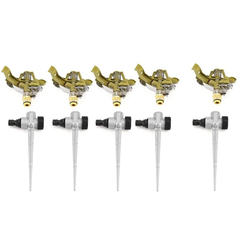 

5Pcs Metal Pulsating Sprinkler 360 Degree Rotation Lawn Watering Sprinklers with Spike for Garden Irrigation System