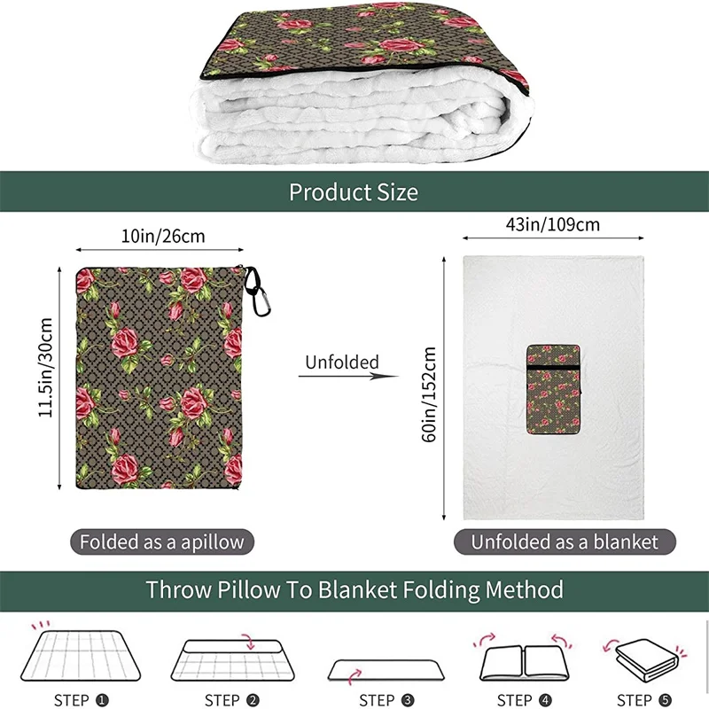 Preço Vintage Rosa Tecido Viagem Travesseiro Cobertor Dois-em-um Mochila Cinta E Compacto Avião Saco Cintura Suporte 60x43 Polegadas