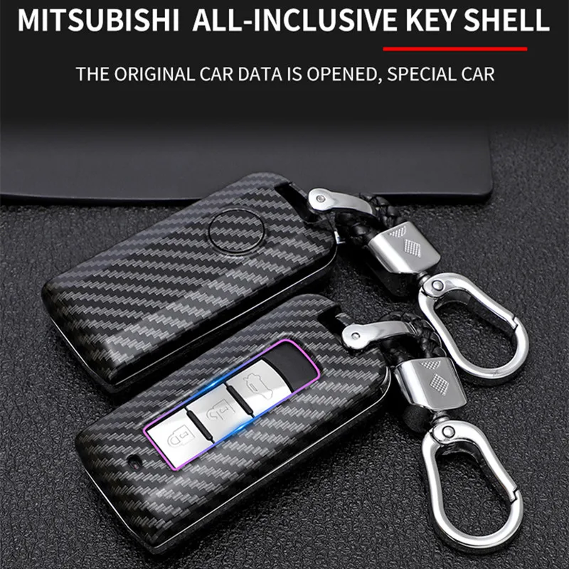 

Carbon Fiber Key Case Shell For Mitsubishi L200 ASX Outlander Eclipse Cross Pajero Sport Lancer Accessories Car-Styling Keychain