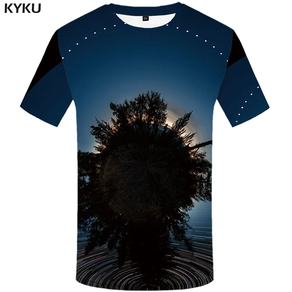 

KYKU Brand Black T shirt Men Abstract Tshirts Casual Sunset T-shirts 3d Leisure Funny T shirts Street Anime Clothes