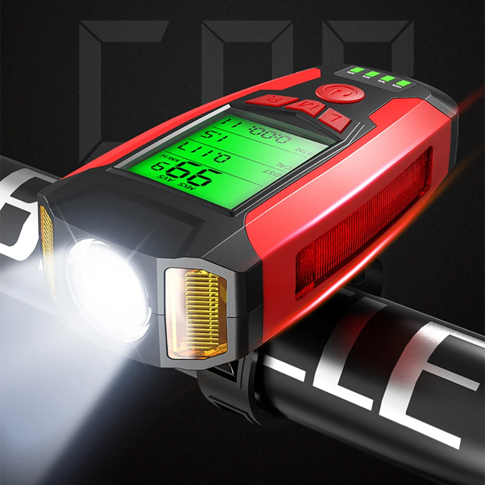 

ThinkRider 3 in 1 USB Bicycle light Flashlight 5 LED Bicycle Computer/Horn IPX4 Waterproof Headlight Odometer Bike Accessories
