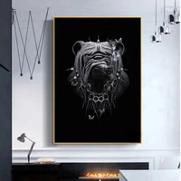 fun art smoking dog canvas painting posters and prints black animals wall art pictures for home living room decoration