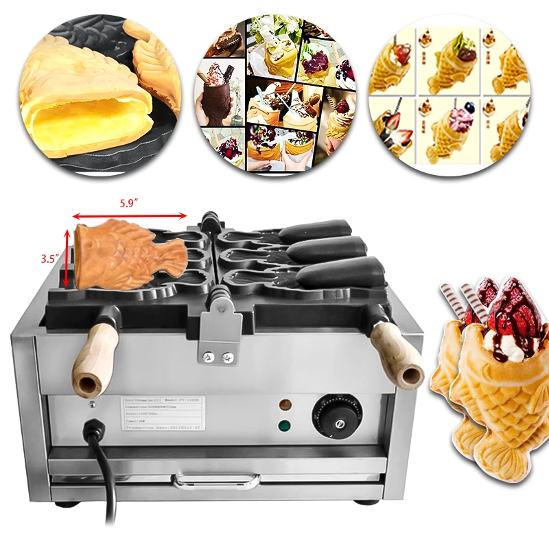 

Commercial Electric Non-stick Fish Waffle Ice Cream Taiyaki Maker Baker 3pcs Stainless Steel