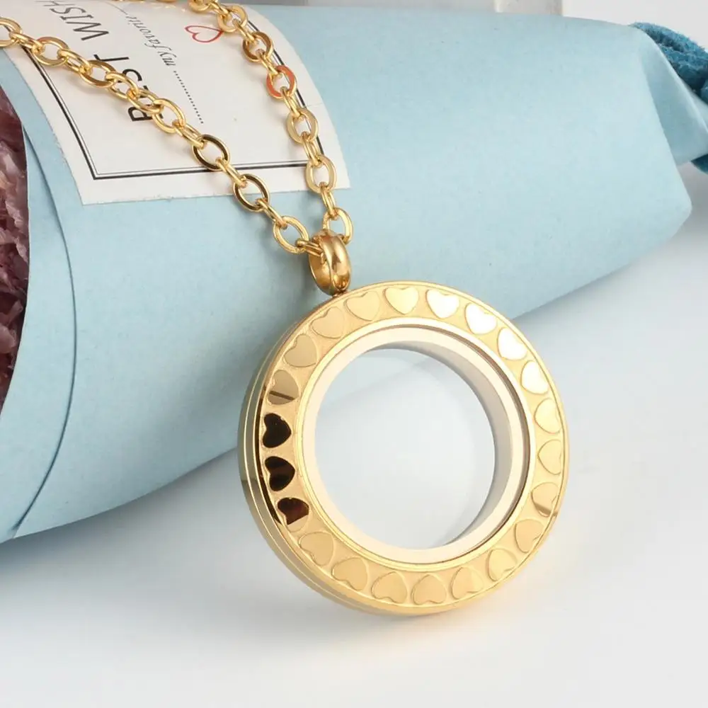 gold URSJEWELRY плавающая подвеска, медальон 28 мм Твист открытый 316L нержавеющая сталь Стекло Медальоны живой памяти ожерелье - Окраска металла: gold