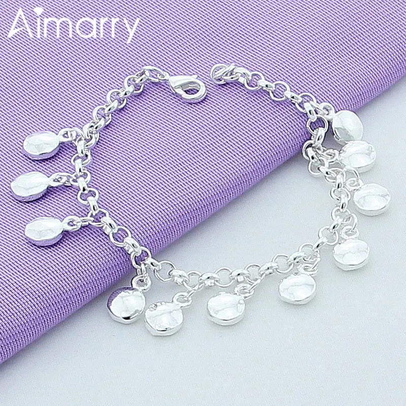 

Aimarry 925 Sterling Silver Charm Round Pendant Bracelet For Women Party Birthday Gifts Engagement Wedding Fashion Jewelry