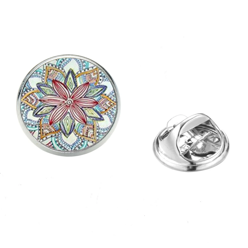 SIAN New Design Vintage Flower Butterfly Brooch Mandala Patterns Yoga Om Symbol Glass Stainless Steel Lapel Pins Meditation Gift | Украшения