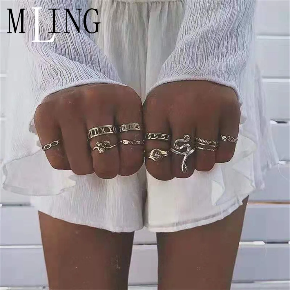 Женский винтажный набор колец MLING 12 шт./компл. с кристаллами из золотого сплава