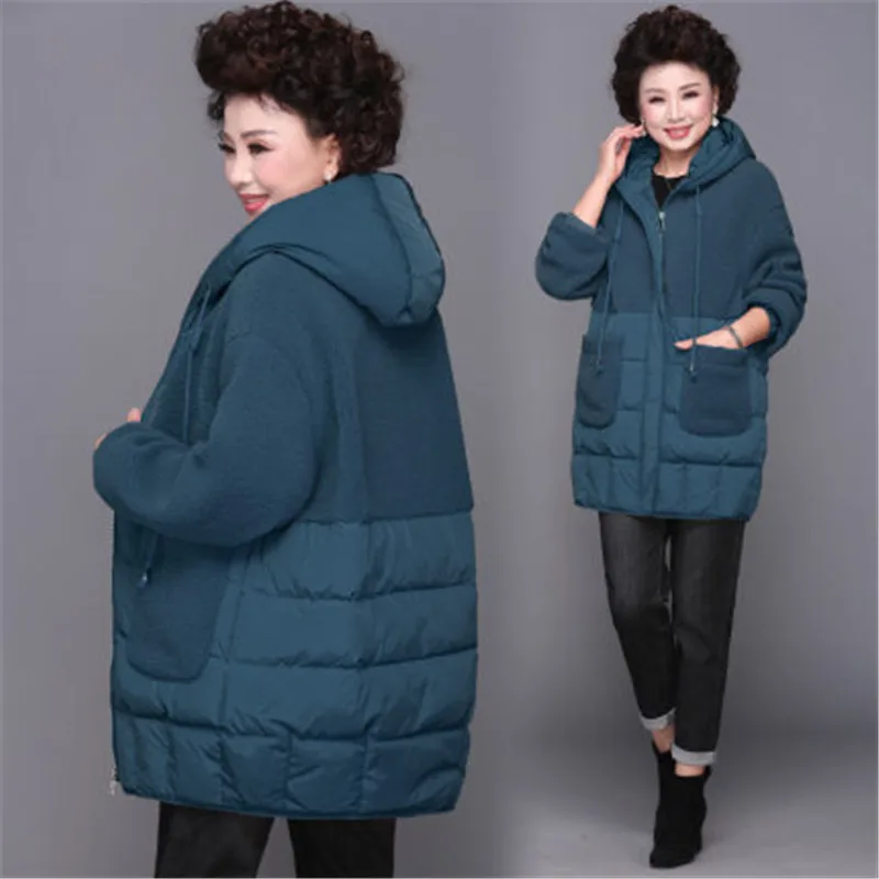 

2021 Large Size 4XL Middle-aged Old Hooded Down Cotton Clothes Women's Autumn Winter Coats Long Parkas Warm Cotton Jacket XA287