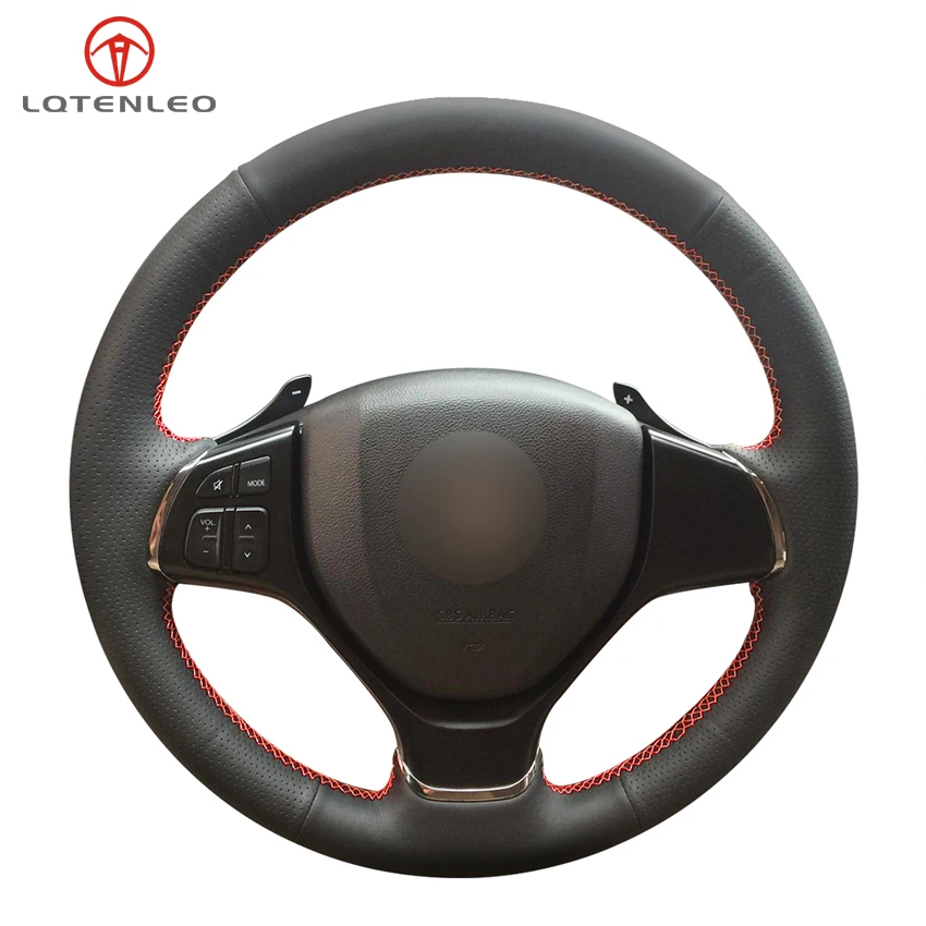

LQTENLEO Black Genuine Leather Hand-stitched Car Steering Wheel Cover For Suzuki Baleno 2016 2017 2018 2019 Alivio 2015-2019