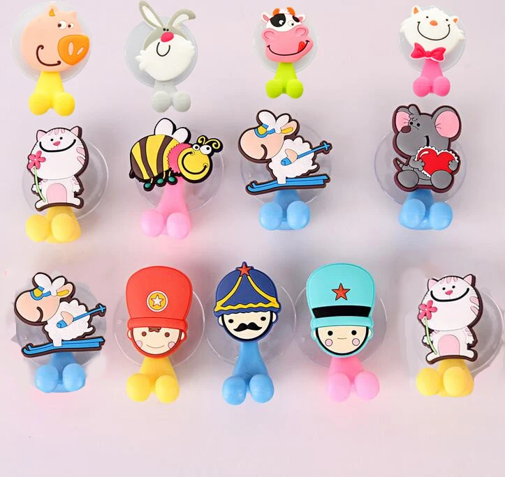 Multifunctional Cute Cartoon Animal Suction Cup Toothbrush Holder Hooks Bathroom Accessories 24 Colors Hot Sale