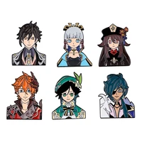 genshin impact pins hu tao zhongli venti aether anime badges cute enamel pin brooch for clothes lapel pins backpack accessories