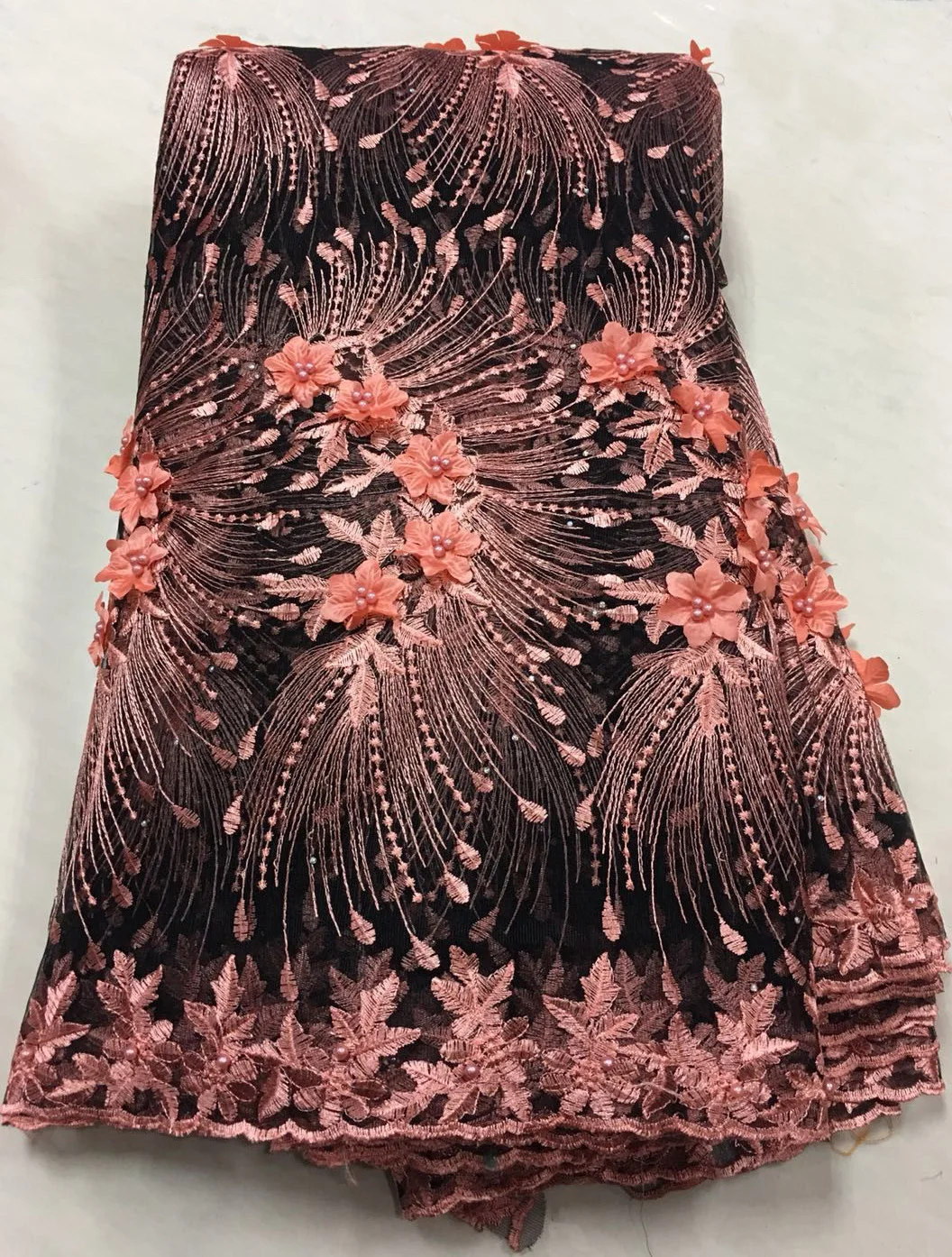 Бирюзовая 3D Цветочная ткань кружевная Африканское кружево 2019