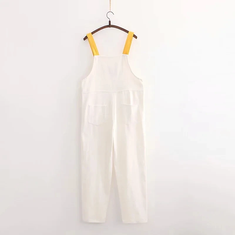 

Japanese Cute Fashion Women Jumpsuits Kawaii Cartoon Embroidery Black Strap Pants Teen Girls 2021 Harajuku Casual White Overalls