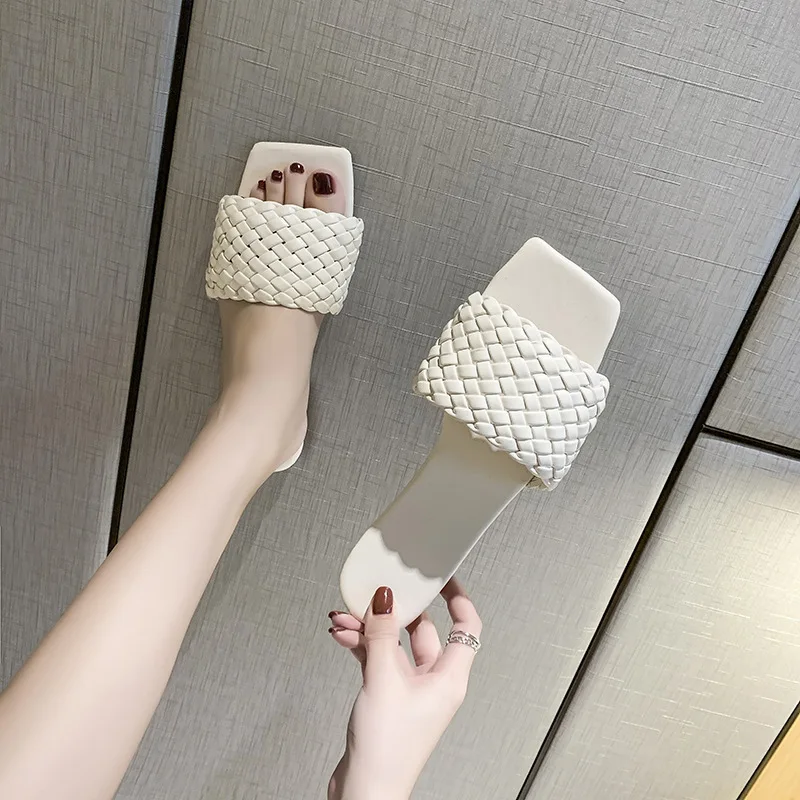 

Women's Slippers 2021 Summer One-word Braided Belt Outer Wear Lightweight Sandals Korean Lazy Beach Ladies Slippers