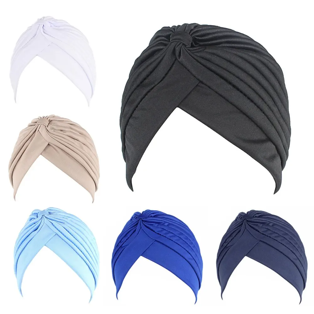 Gorro de Color liso para mujer, turbante el&aacute;stico torcido, accesorios para el cabello, 6 uds.-2