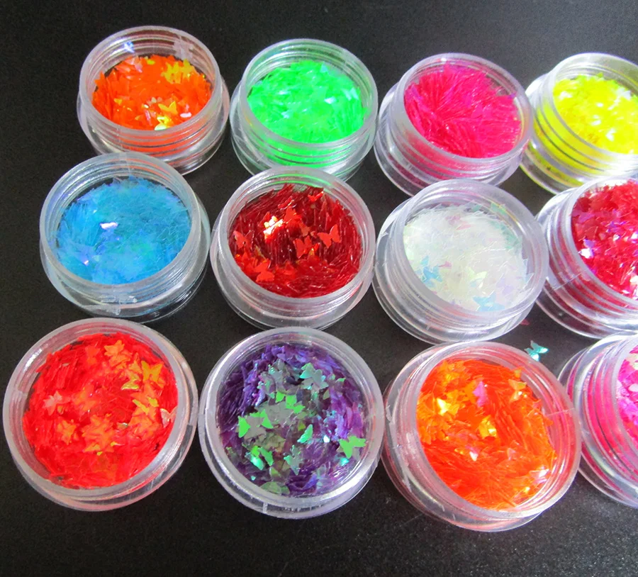 12 цветов голографическая бабочка блеск для ногтей блестки переливающиеся