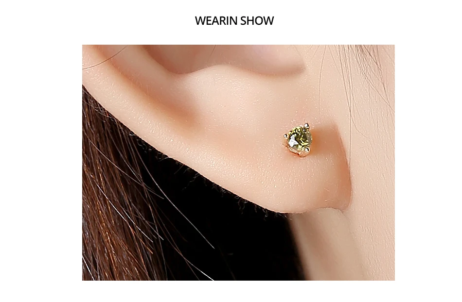 Gem&Time Exquisite Real 14K Gold 3 Prong Green Gemstone Stud Earrings for Women Yellow Gold Earrings Fine Jewelry Gift E14137
